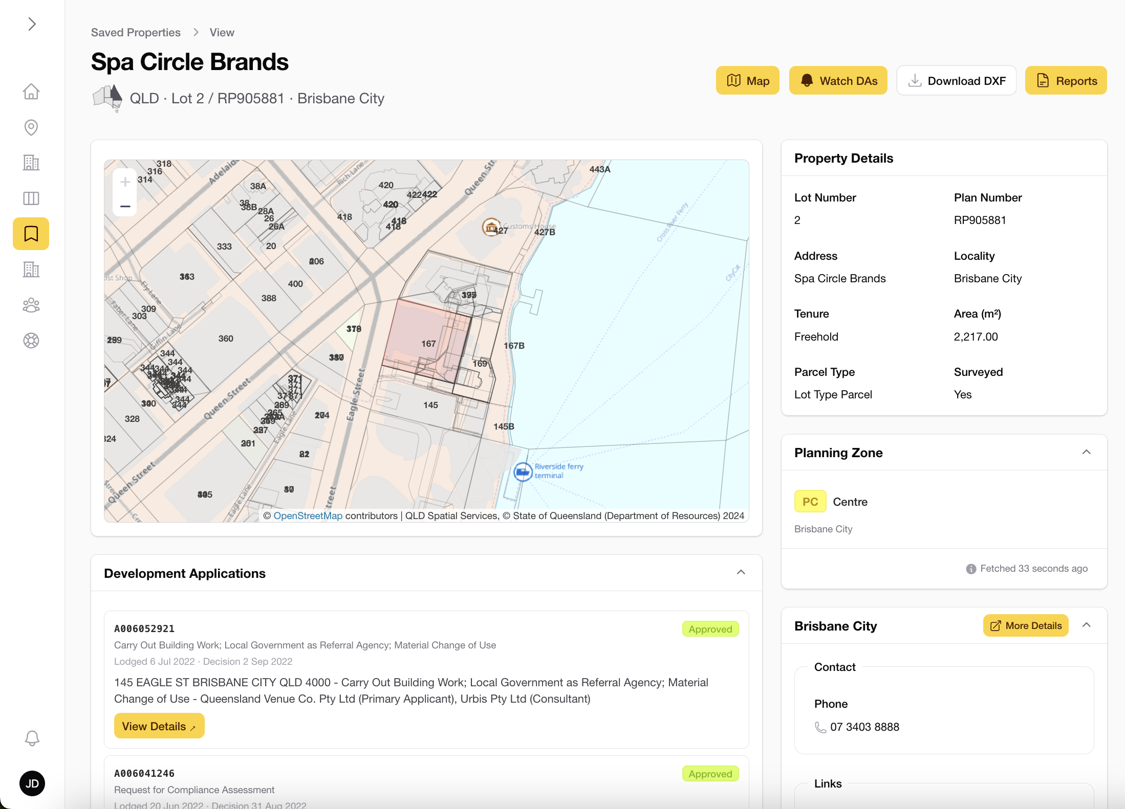 Property view with zoning and title